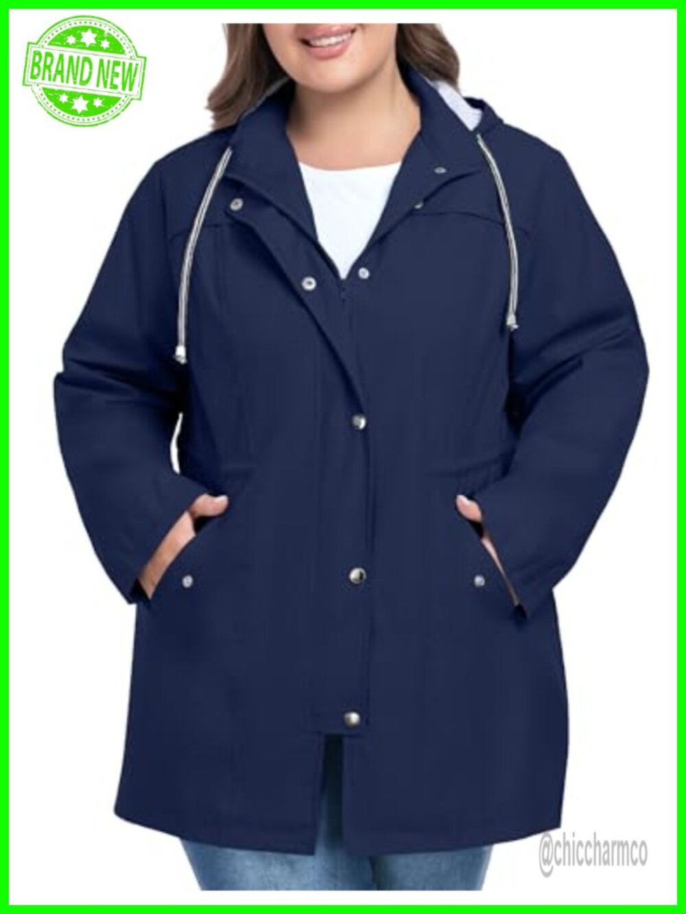 Plus Size Waterproof Rain Jacket Hooded Windbreaker Trench Coat